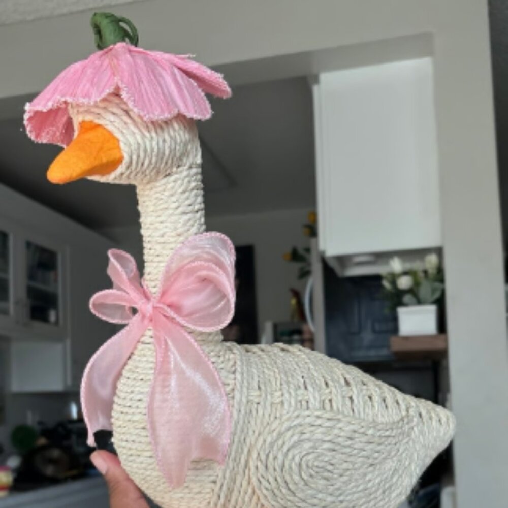 Duck With Pink Flower On It's Head And A Pink Bow